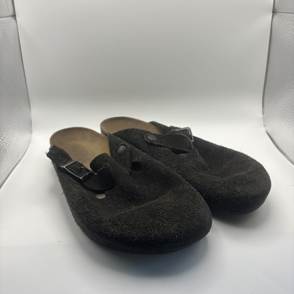 Birkenstock Boston Black Suede Clogs Soft Footbed Men's 8 Women's 10 EU 41